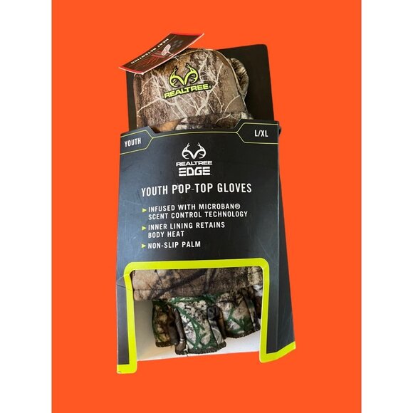 Realtree Edge Youth Pop-Top Gloves Size L/XL. - Picture 1 of 3